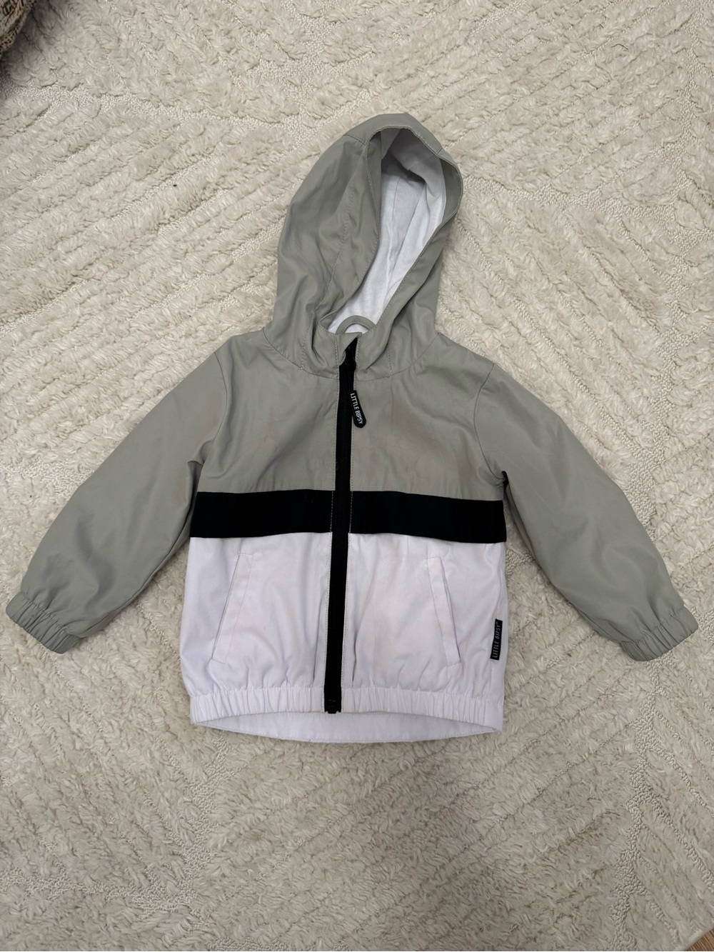 Little Bipsy Gray/Green and White Hooded Colorblock Raincoat